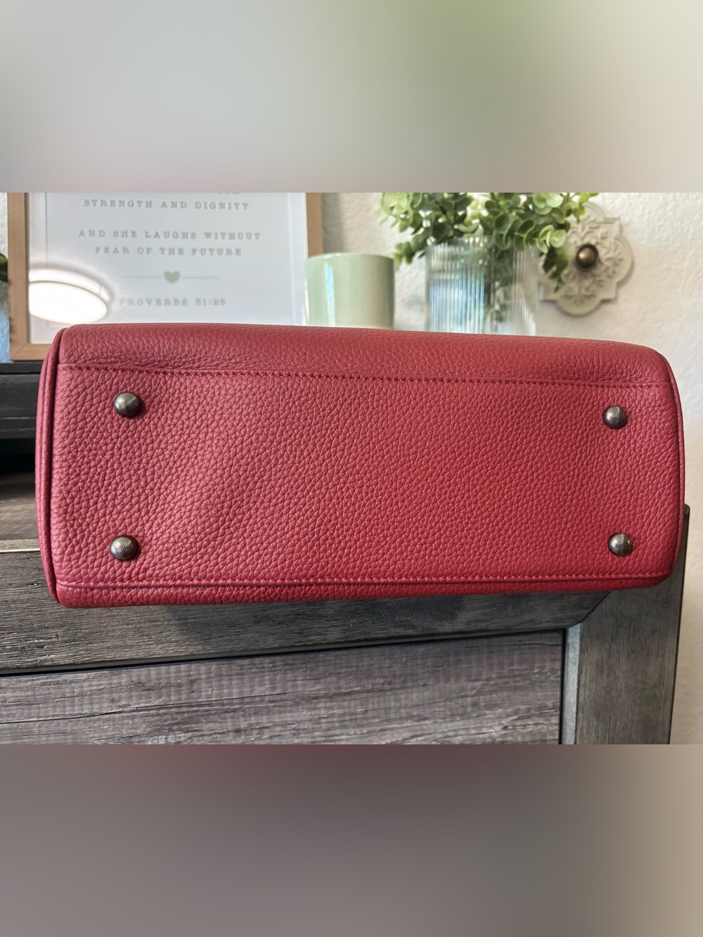 Structured Burgundy Pebbled Leather Satchel - Picture 3 of 9